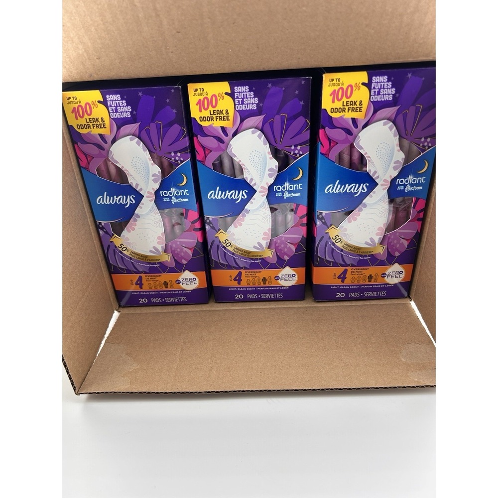Always Radiant Feminine Pads for Women, Flexfoam Pads with Wings Size 4 60 Total